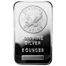 FINE MINT 5トロイオンス シルバー バー 純銀 5 oz Silver Bar - Sunshine Mint - SMI - PGS Gold And Coin